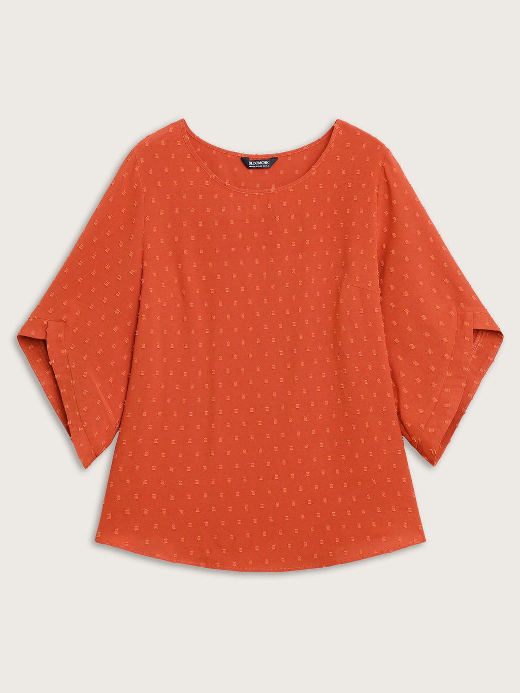Textured Round Neck Bell Sleeve Blouse