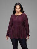 Textured Dot Elastic Cuffs A-line Blouse
